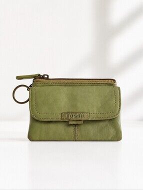 Fossil Avocado/Sage Green Leather Key Ring Wallet Coin Pouch